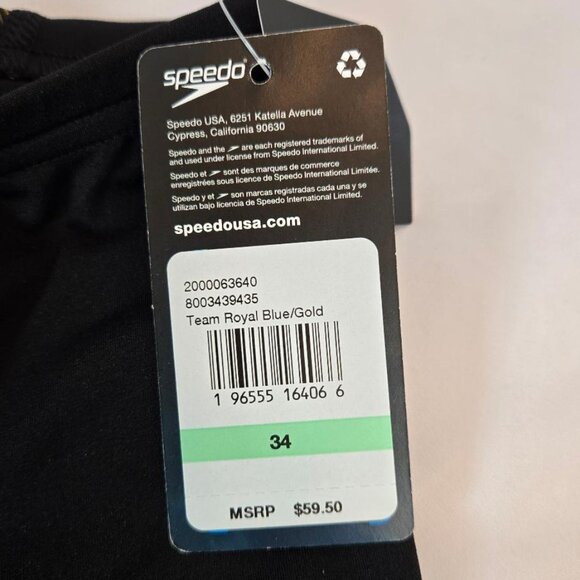 SPEEDO Men's Jammer Endurance+ Solid Competition Swimsuit Sz 34 Team Blue Gold - Picture 4 of 7